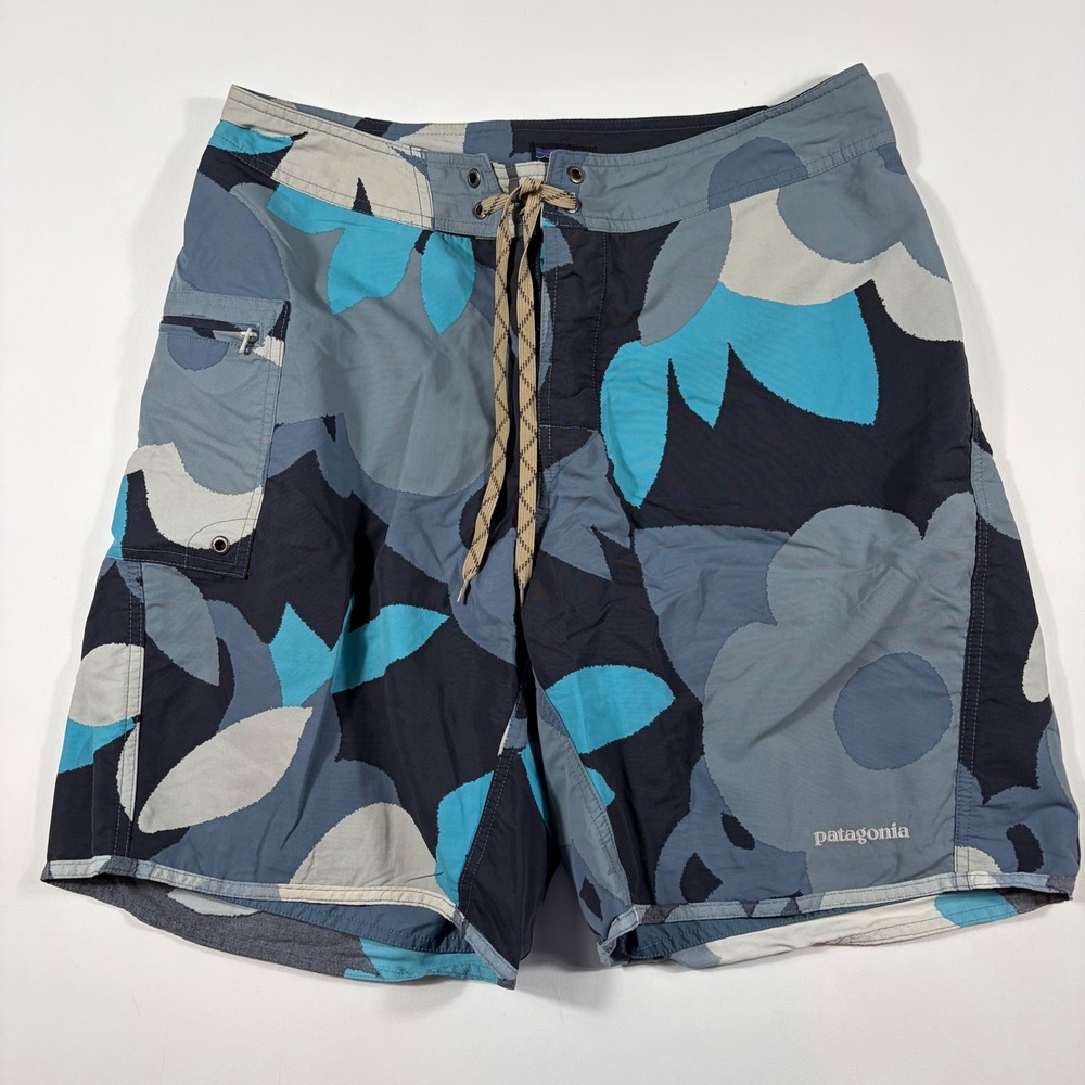 Patagonia Board Shorts Mens 32 Abstract Floral Print Blue Gray AOP